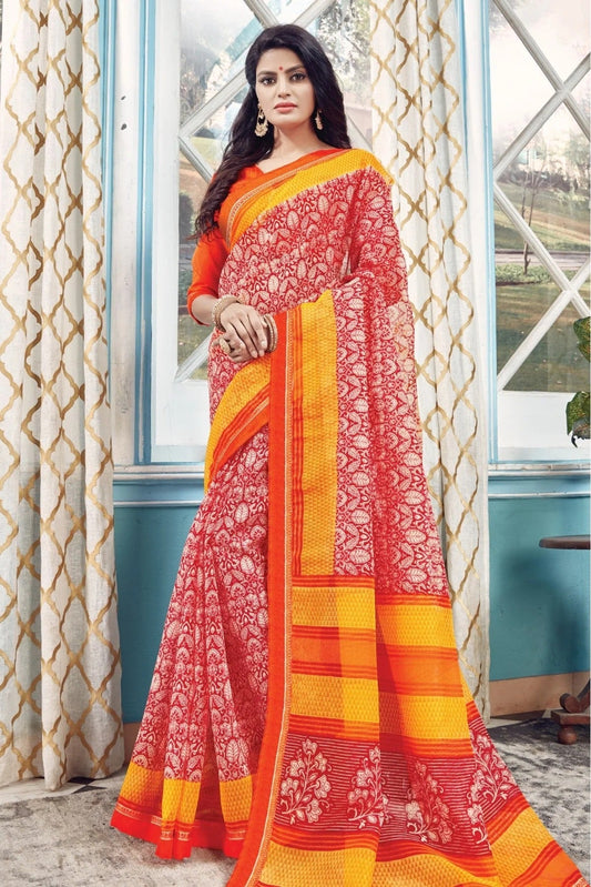 Red and Mustard Colour Kota Printed Saree SD1100760