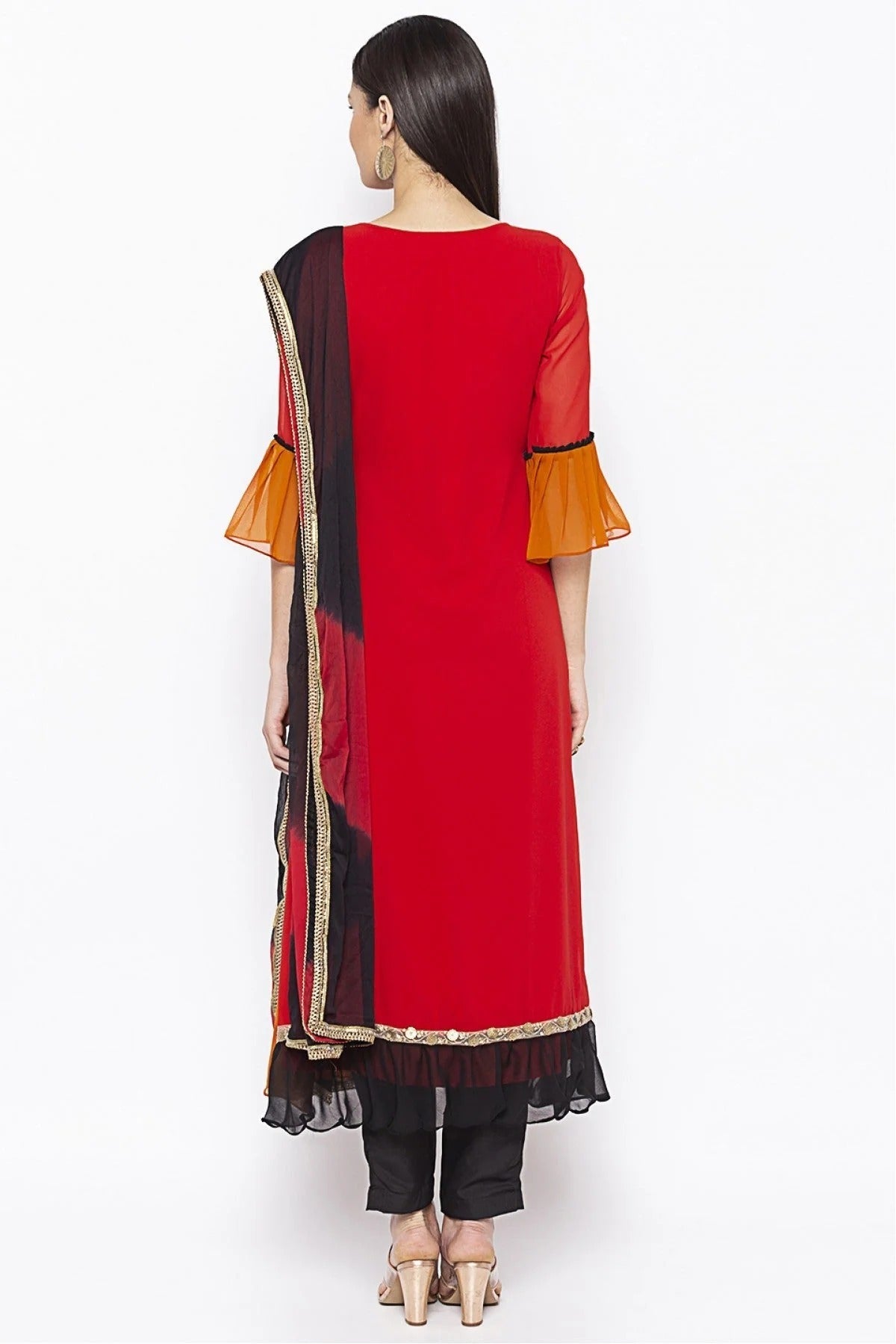 Red and Mustard Colour Plus Size Georgette Embroidery Pant Style Suit BW1070312 A