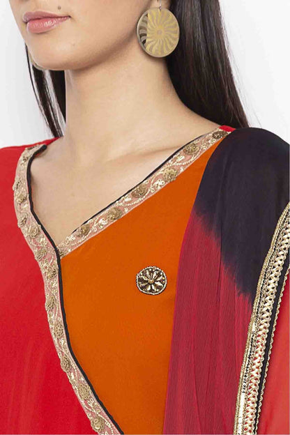 Red and Mustard Colour Plus Size Georgette Embroidery Pant Style Suit BW1070312 B