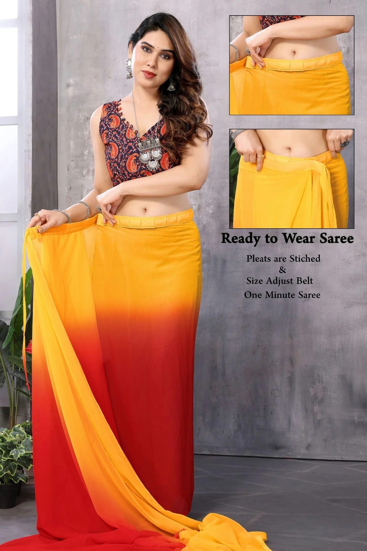 Red and Orange Colour Georgette Ready To Wear Saree SD1180026 A