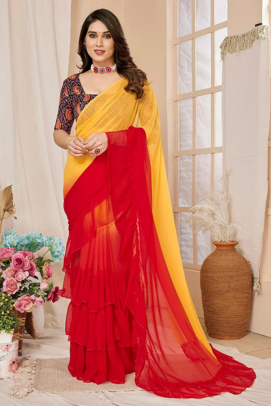 Red and Orange Colour Georgette Ruffle Saree SD1180101