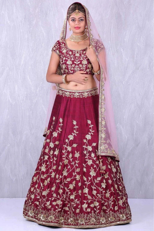 Red and Wine Colour Banglori Silk Lehenga Choli LC1010008