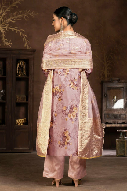 Rose Gold Colour Unstitched Organza Pant Style Suit US1161255 A