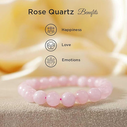Rose Quartz 8mm Round Beads Bracelet – Natural Love & Healing Crystal Bracelet