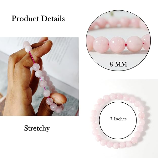 Rose Quartz 8mm Round Beads Bracelet – Natural Love & Healing Crystal Bracelet