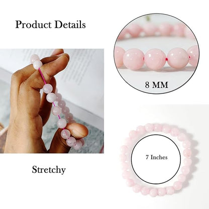 Rose Quartz 8mm Round Beads Bracelet – Natural Love & Healing Crystal Bracelet
