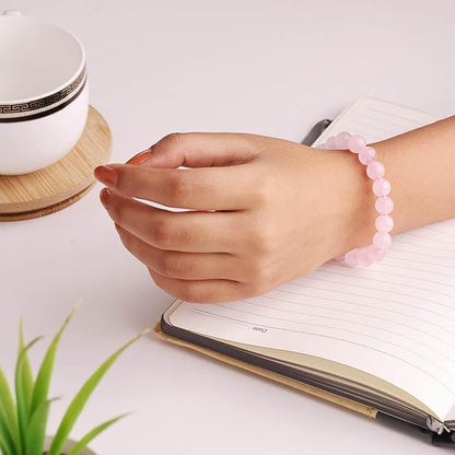Rose Quartz 8mm Round Beads Bracelet – Natural Love & Healing Crystal Bracelet