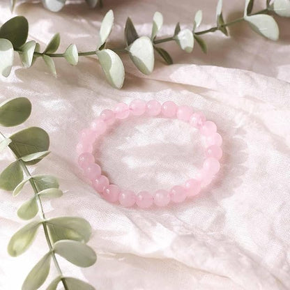 Rose Quartz 8mm Round Beads Bracelet – Natural Love & Healing Crystal Bracelet