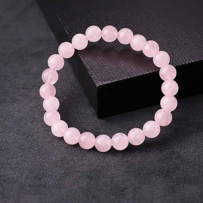 Rose Quartz 8mm Round Beads Bracelet – Natural Love & Healing Crystal Bracelet