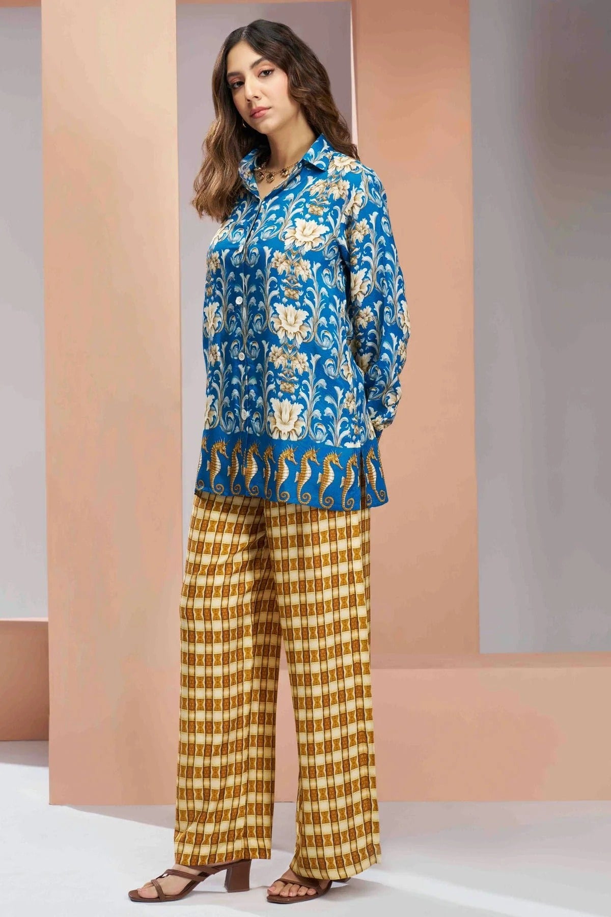 Royal Blue Colour Muslin Silk Co Ord Suit TP1080962 A