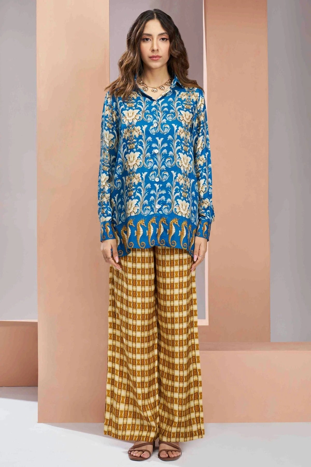 Royal Blue Colour Muslin Silk Co Ord Suit TP1080962