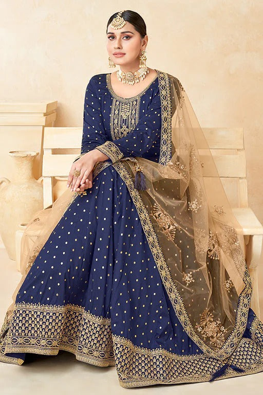 Royal Blue Colour Taffeta Silk Anarkali Suit SM1050351 A