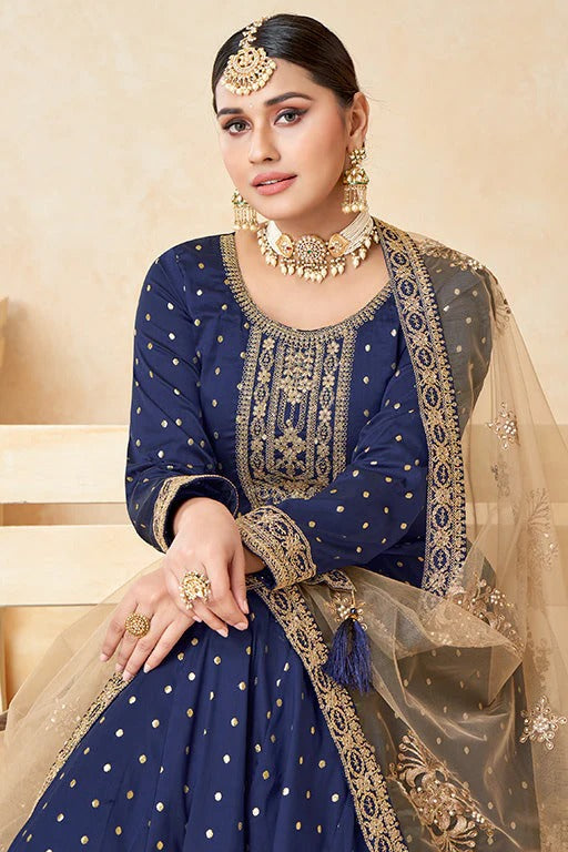 Royal Blue Colour Taffeta Silk Anarkali Suit SM1050351 C