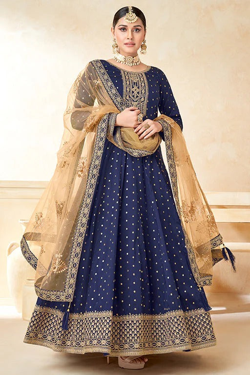 Royal Blue Colour Taffeta Silk Anarkali Suit SM1050351