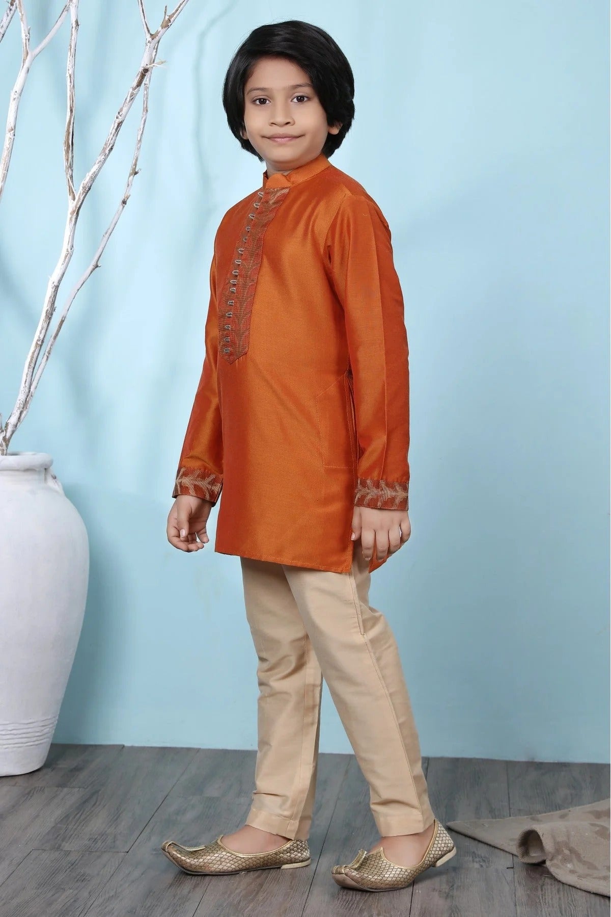 Rust Colour Cotton Silk Kurta Pajama BW1070067 A