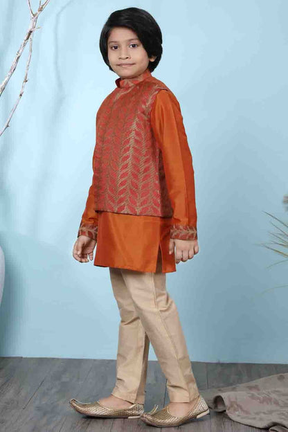 Rust Colour Cotton Silk Kurta Pajama With Jacket BW1070098 A
