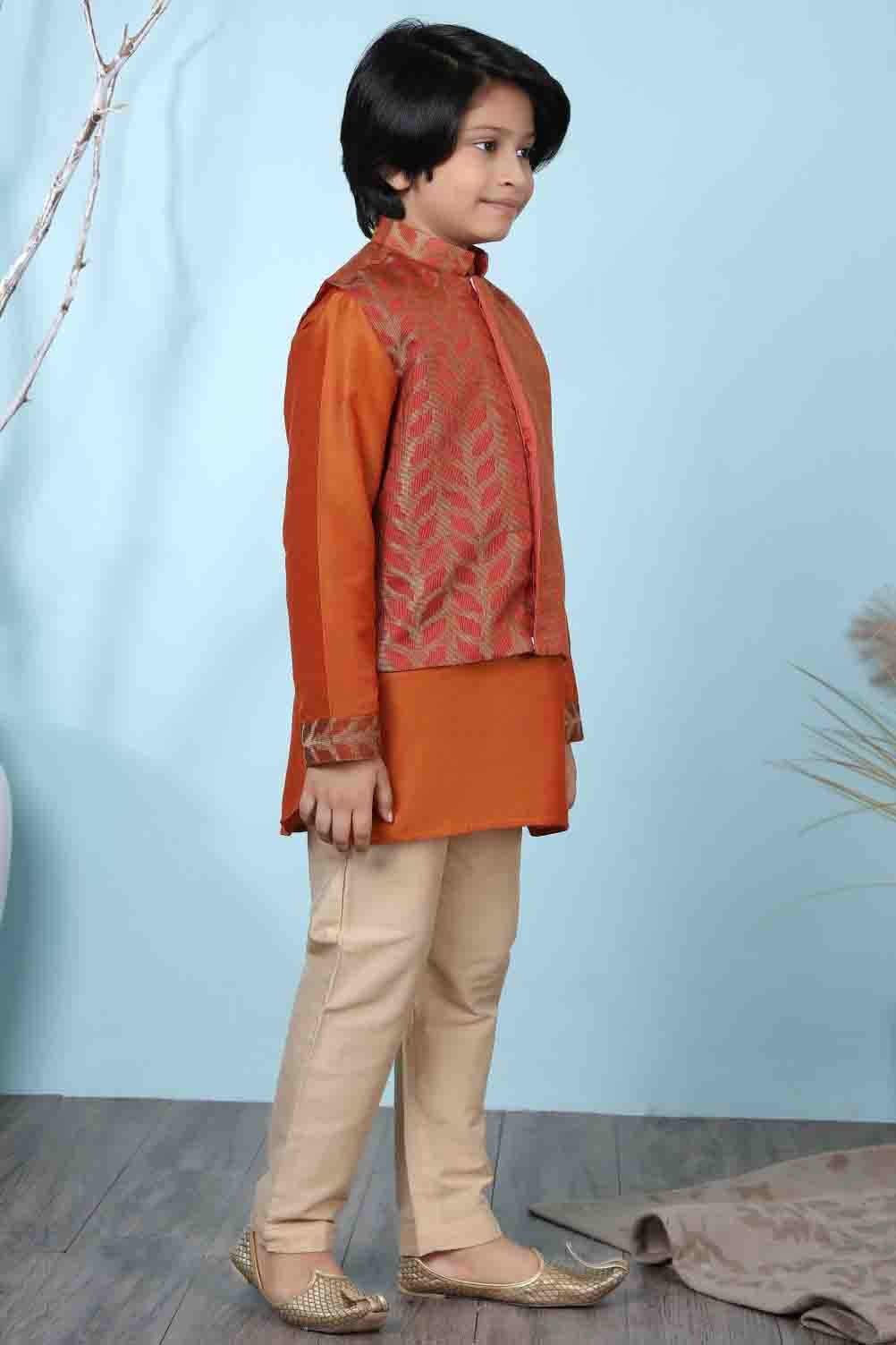 Rust Colour Cotton Silk Kurta Pajama With Jacket BW1070098 B