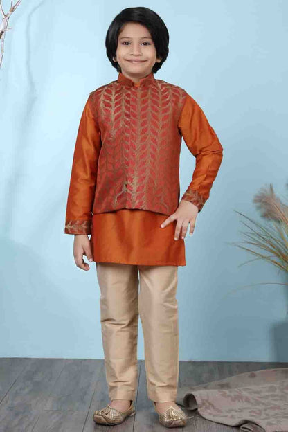 Rust Colour Cotton Silk Kurta Pajama With Jacket BW1070098 C