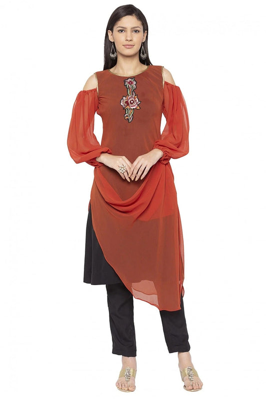 Rust Colour Plus Size Georgette Embroidery Kurta Set KR1070538