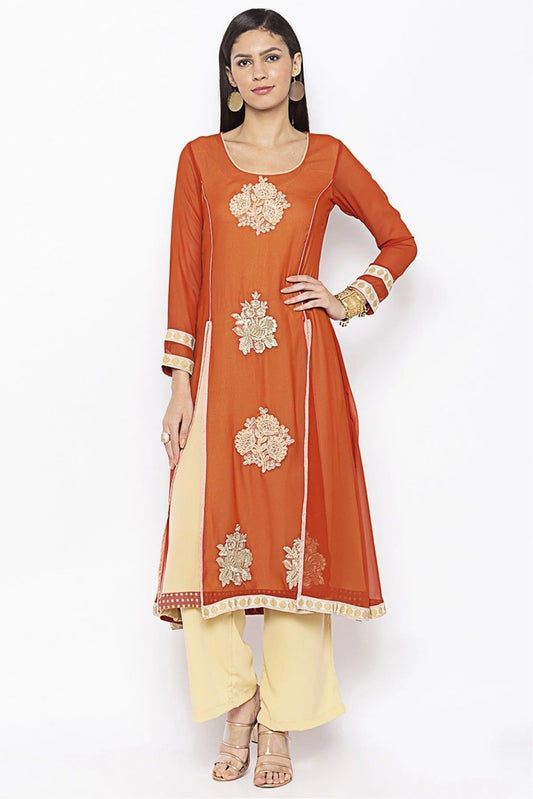 Rust Colour Plus Size Georgette Embroidery Kurta Set KR1070663