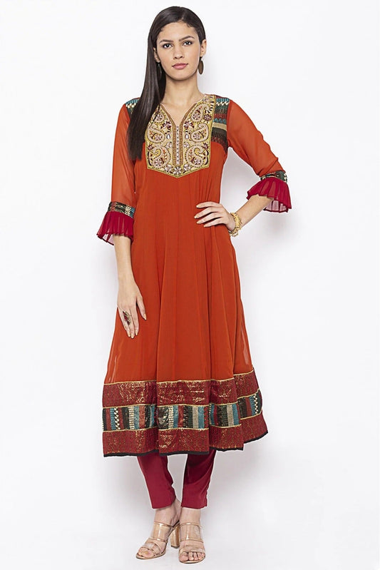 Rust Colour Plus Size Georgette Embroidery Kurta Set KR1070710