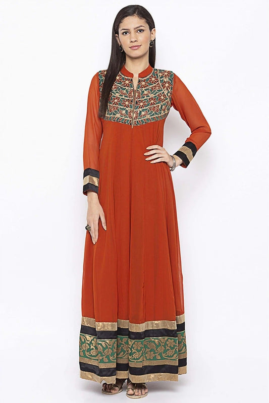 Rust Colour Plus Size Georgette Embroidery Kurta Set KR1070728