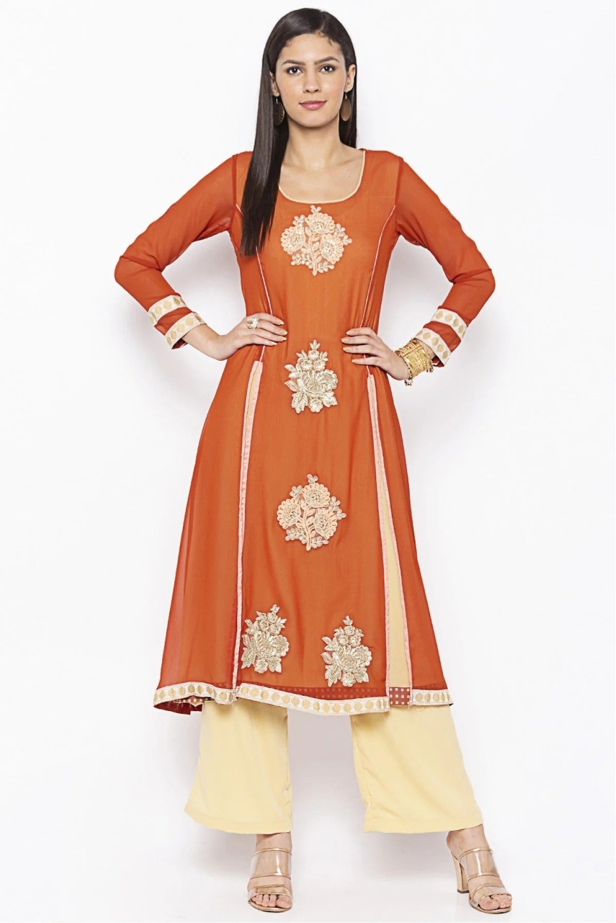 Rust Colour Plus Size Georgette Embroidery Kurti KR1070635