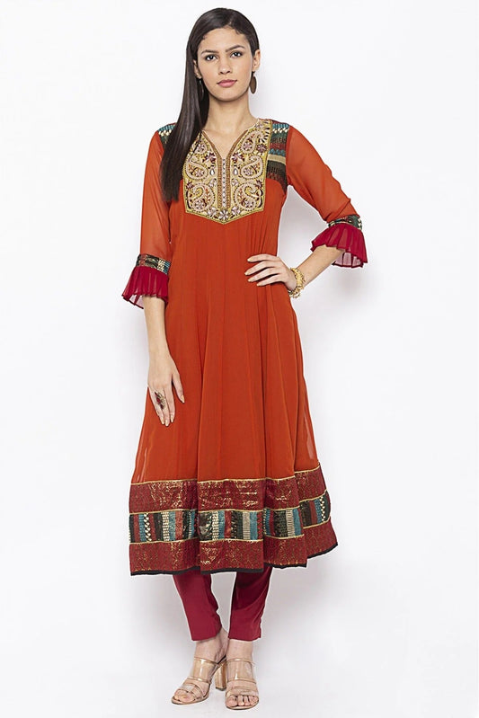 Rust Colour Plus Size Georgette Embroidery Kurti KR1070685
