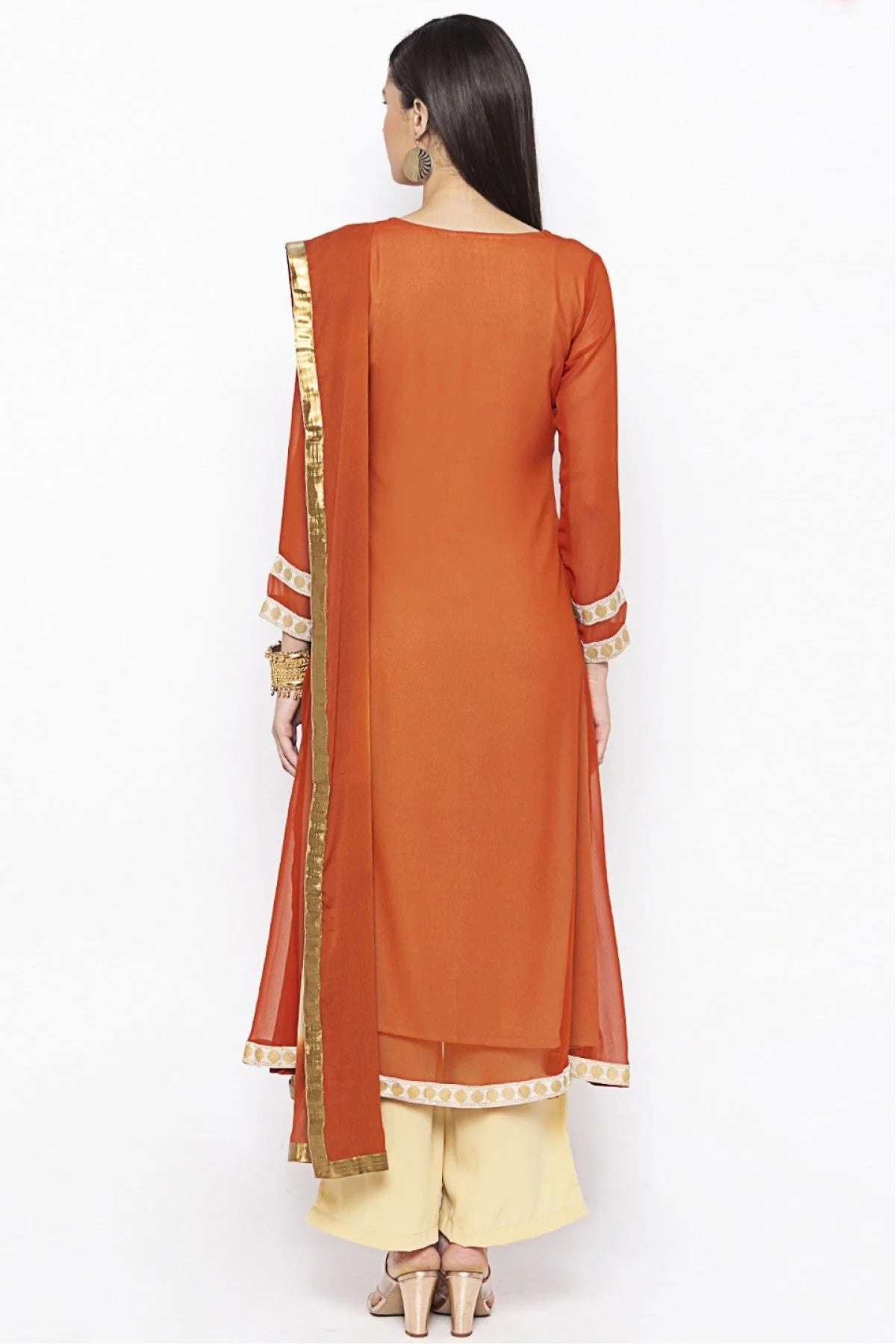 Rust Colour Plus Size Georgette Embroidery Palazzo Pant Suit BW1070305 A