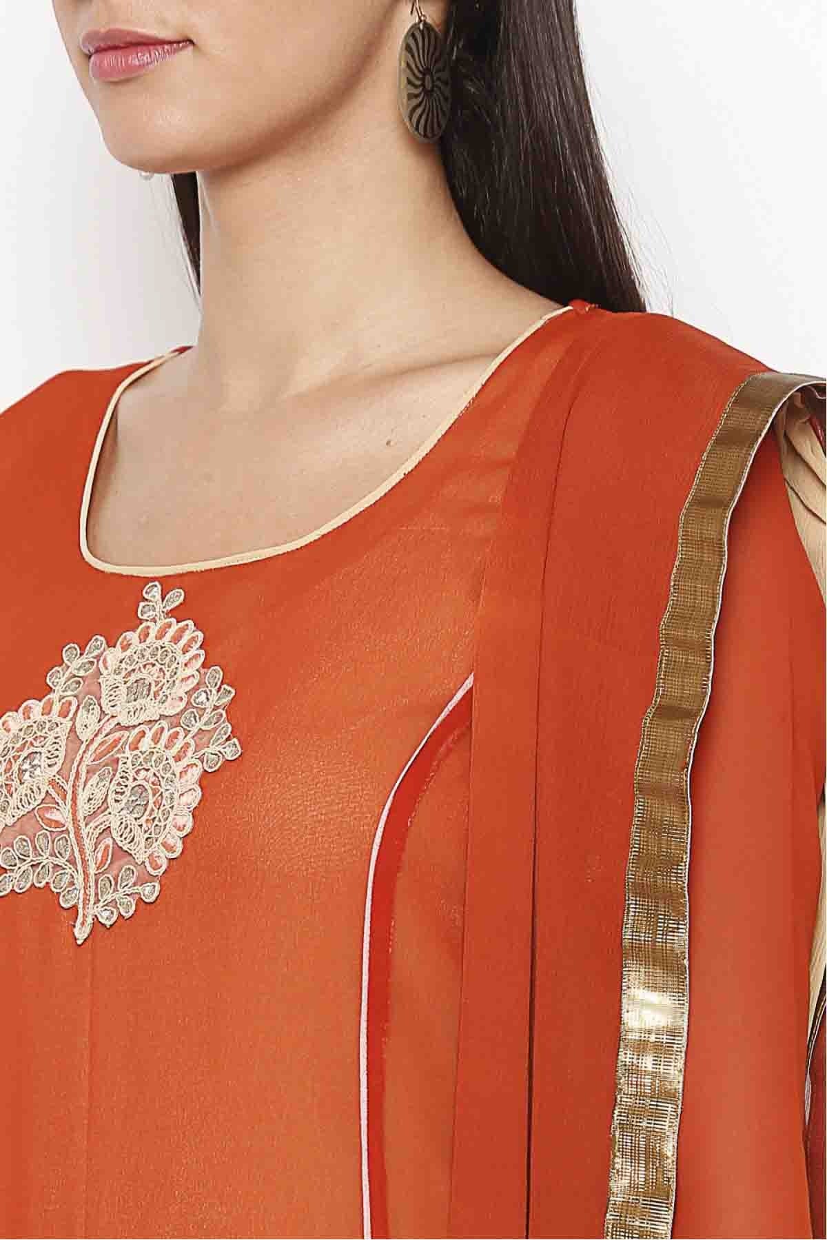 Rust Colour Plus Size Georgette Embroidery Palazzo Pant Suit BW1070305 B