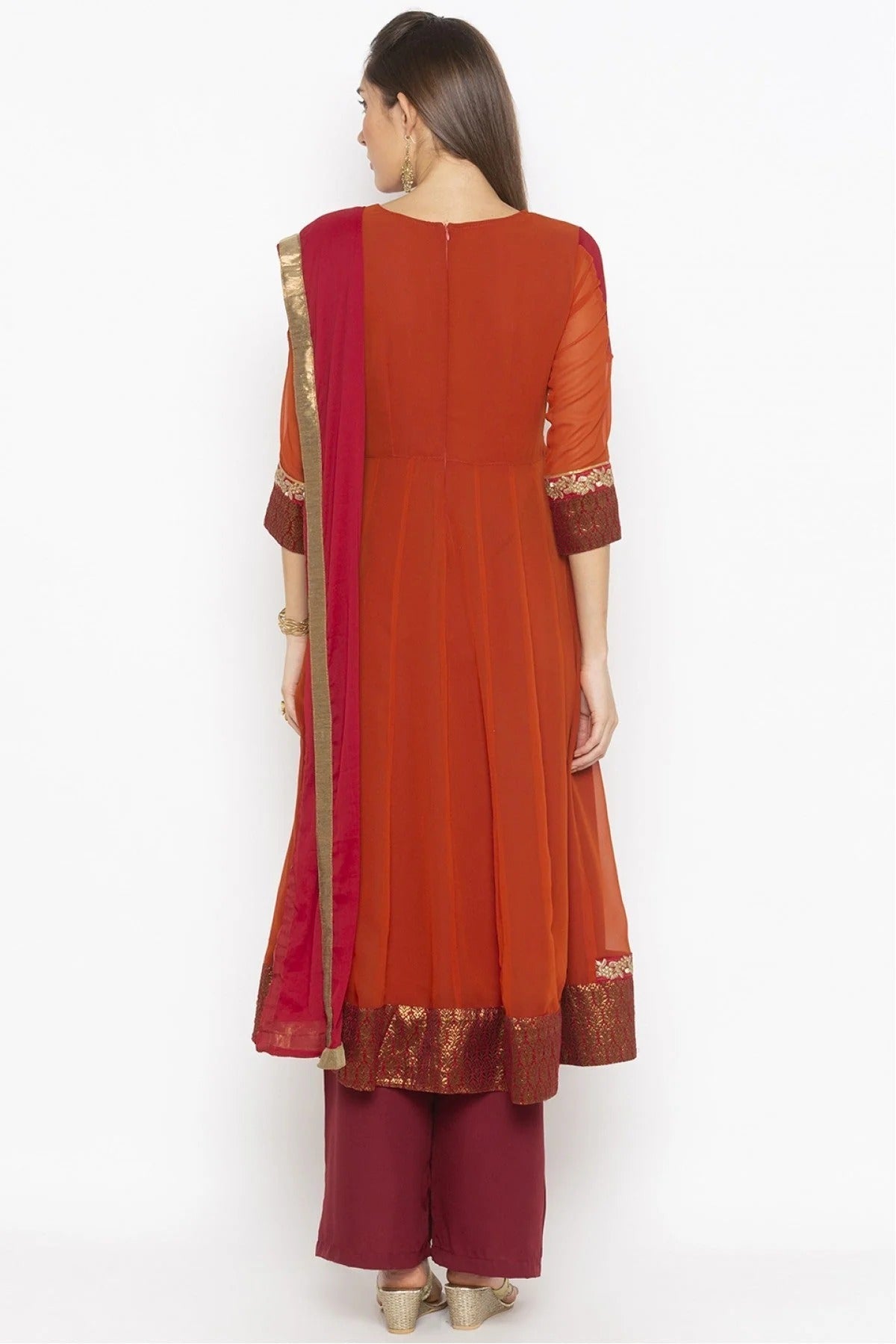 Rust Colour Plus Size Stitched Georgette Embroidery Palazzo Pant Suit BW1070249 A