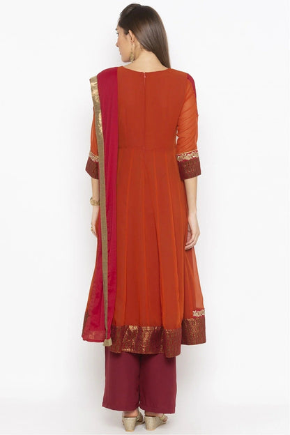 Rust Colour Plus Size Stitched Georgette Embroidery Palazzo Pant Suit BW1070249 A