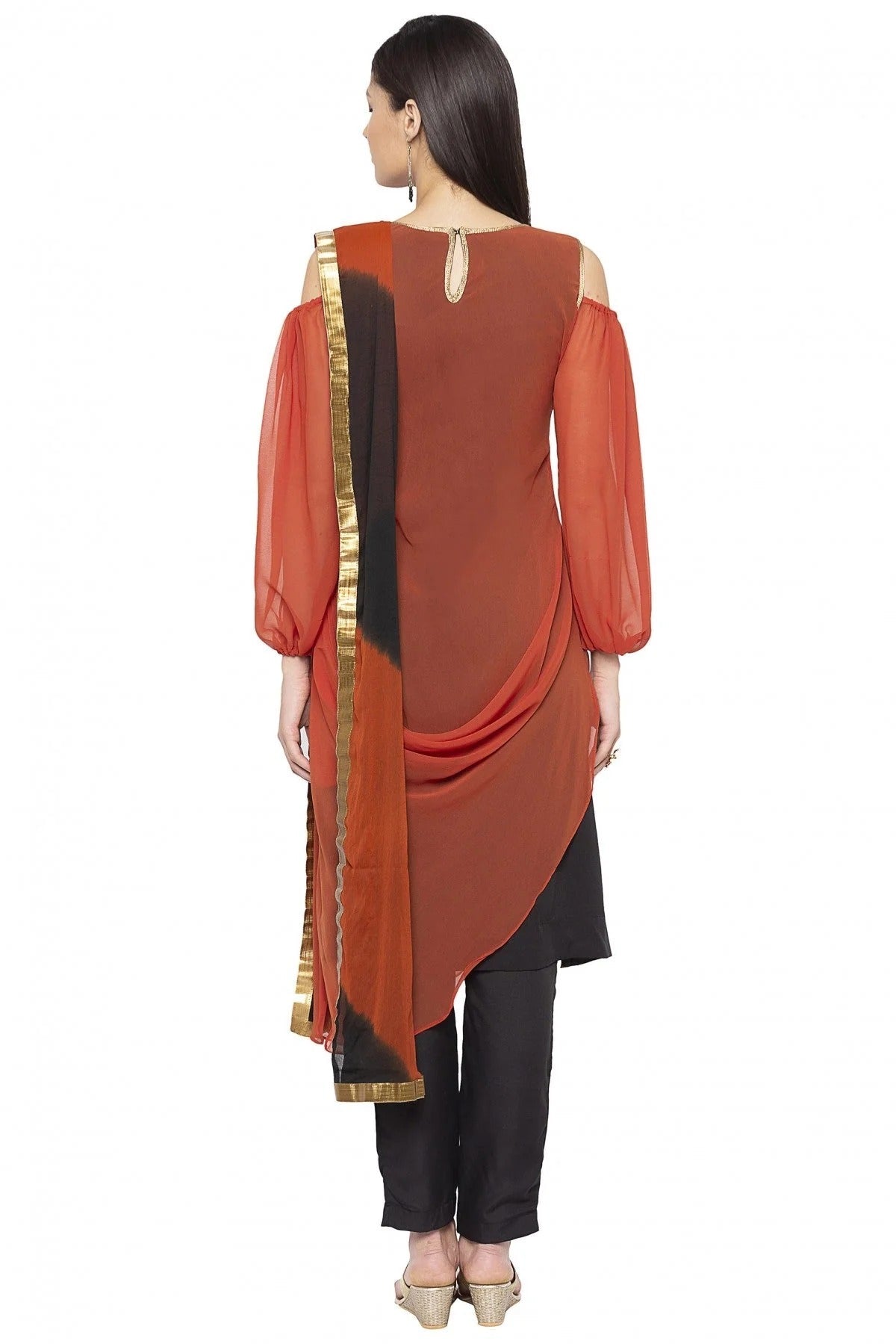 Rust Colour Plus Size Stitched Georgette Embroidery Pant Style Suit BW1070260 A
