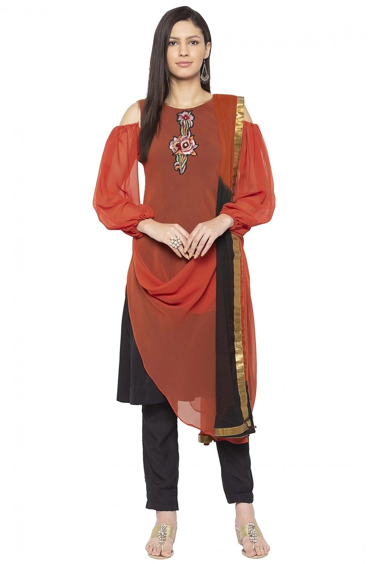 Rust Colour Plus Size Stitched Georgette Embroidery Pant Style Suit BW1070260