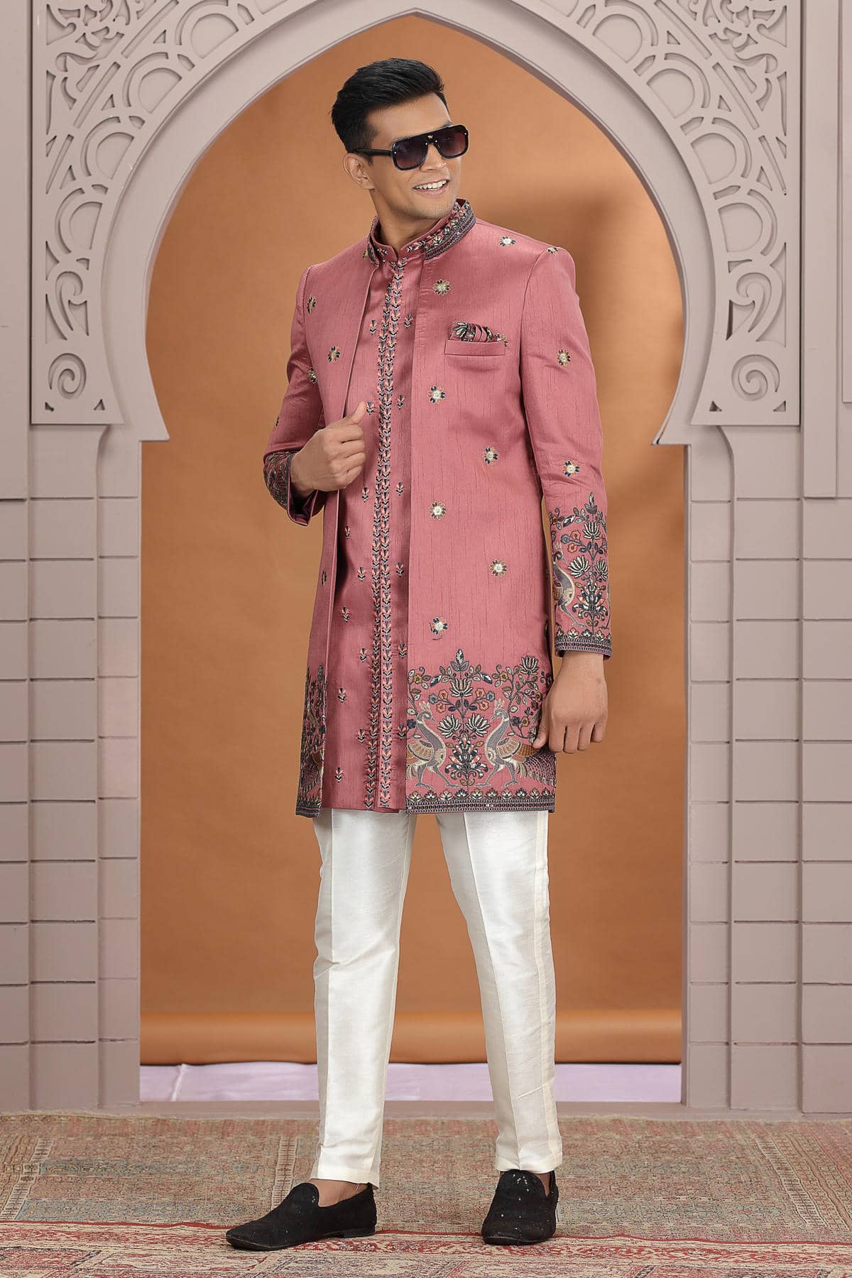 Rust Pink Colour Art Silk Embroidery 3 Pcs Indo Western
