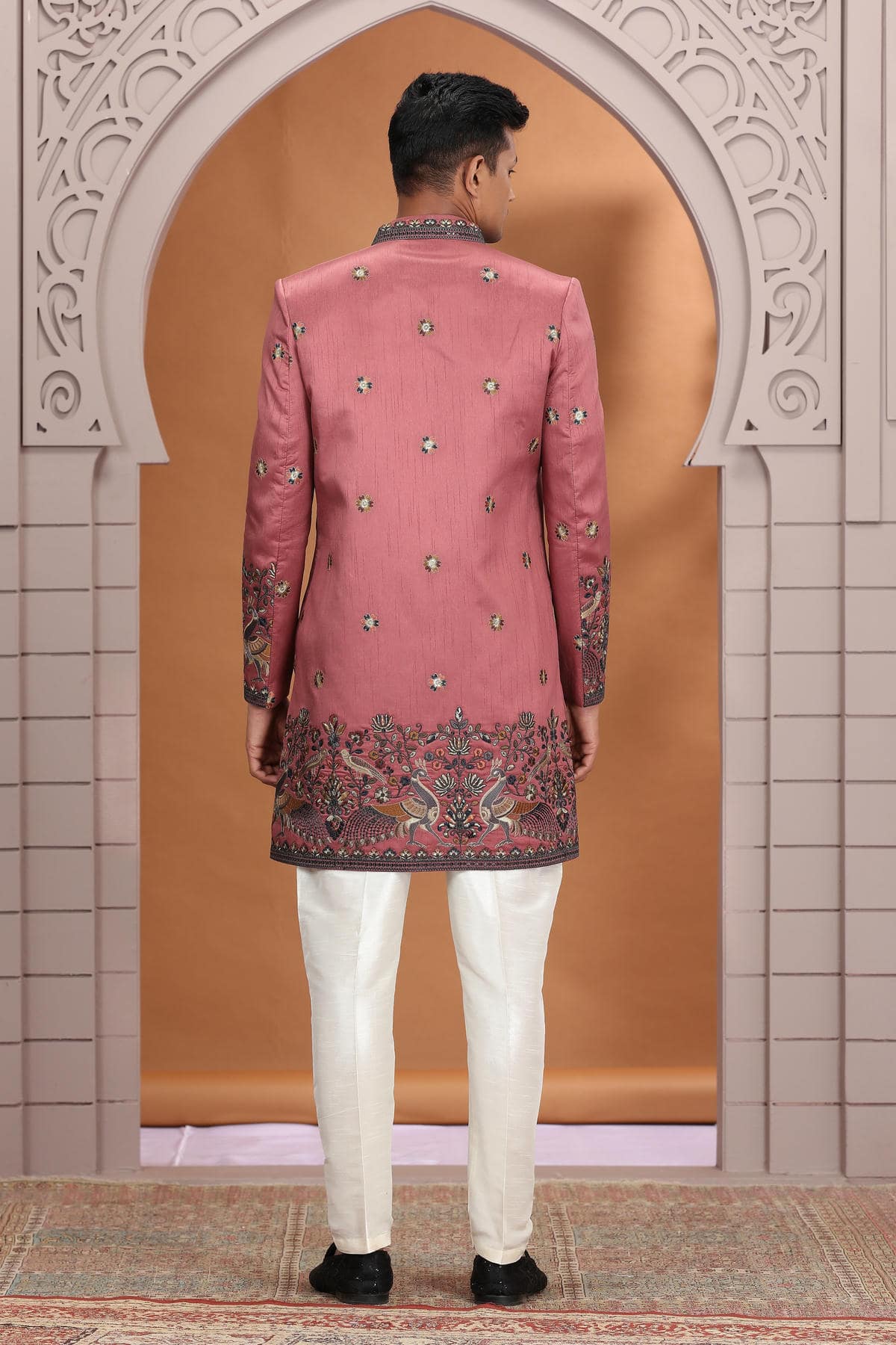 Rust Pink Colour Art Silk Embroidery 3 Pcs Indo Western