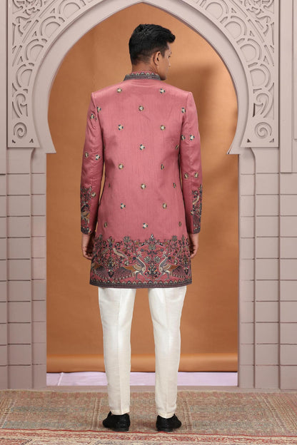 Rust Pink Colour Art Silk Embroidery 3 Pcs Indo Western