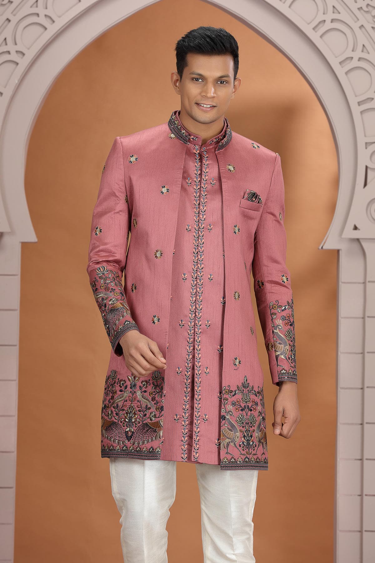 Rust Pink Colour Art Silk Embroidery 3 Pcs Indo Western