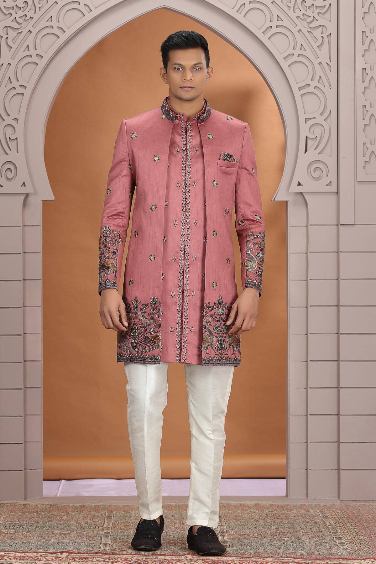 Rust Pink Colour Art Silk Embroidery 3 Pcs Indo Western