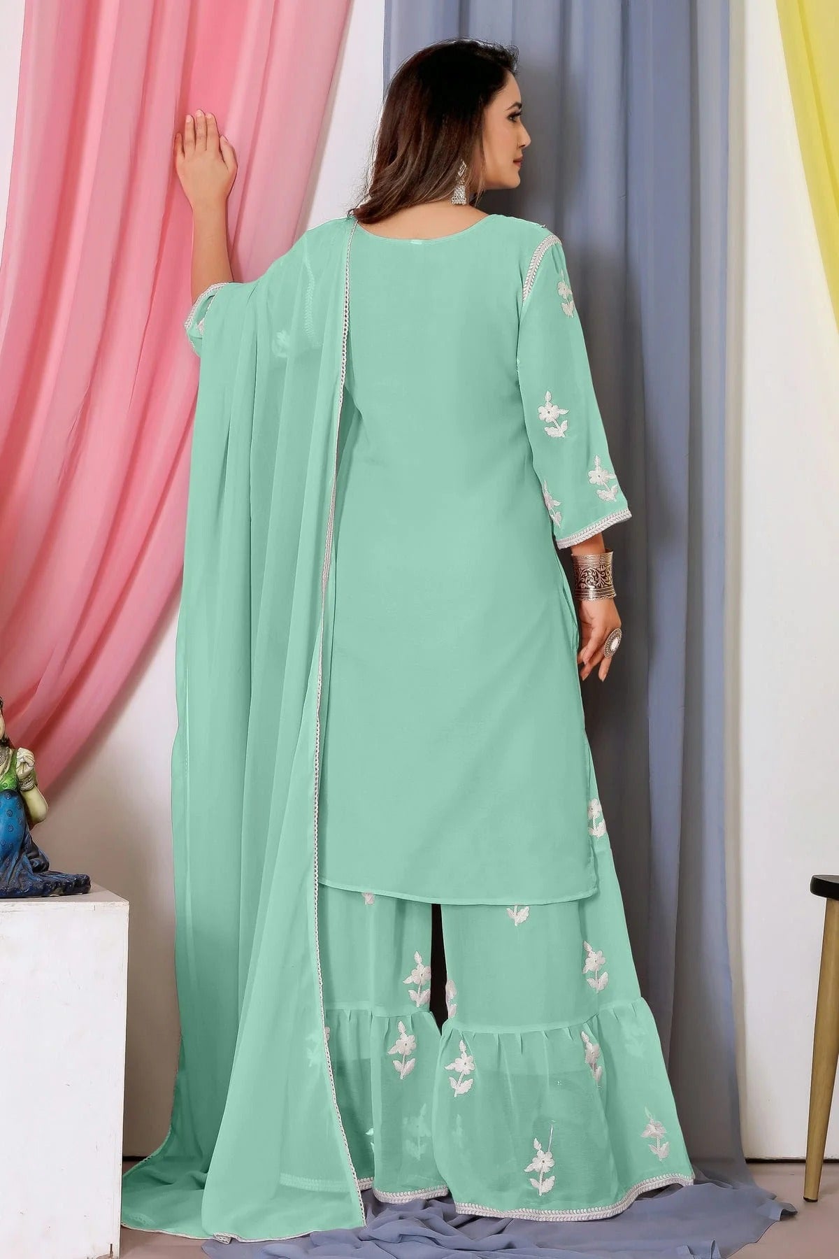 Sea Green Colour Bamber Georgette Sharara Suit SM1110569 A