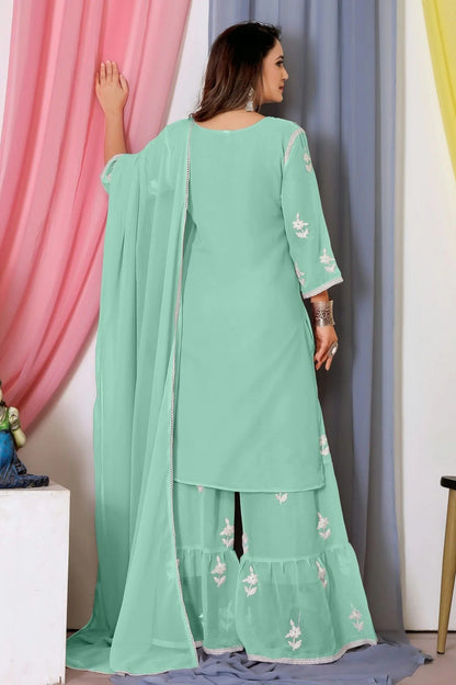 Sea Green Colour Bamber Georgette Sharara Suit SM1110569 A