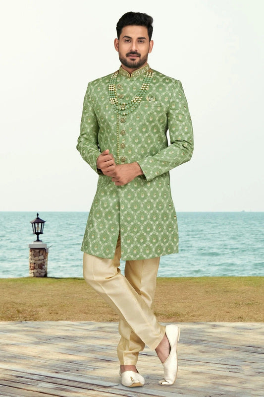 Sea Green Colour Banarasi Silk Indo Western Sherwani SH1040508