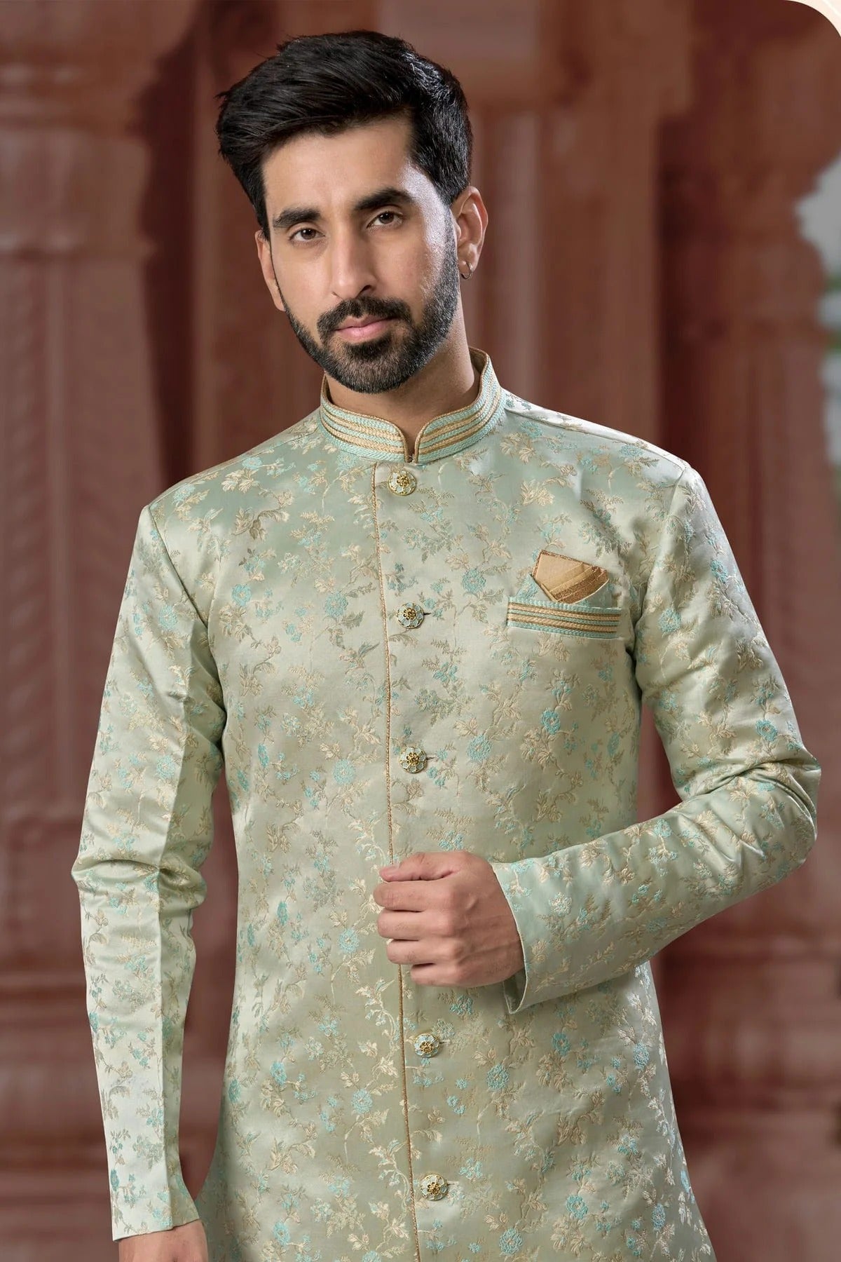 Sea Green Colour Banarasi Soft Jacquard Sherwani SH1040563 A
