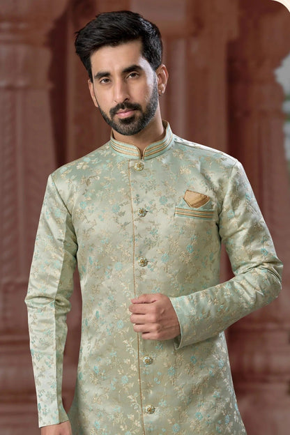 Sea Green Colour Banarasi Soft Jacquard Sherwani SH1040563 A