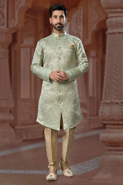 Sea Green Colour Banarasi Soft Jacquard Sherwani SH1040563