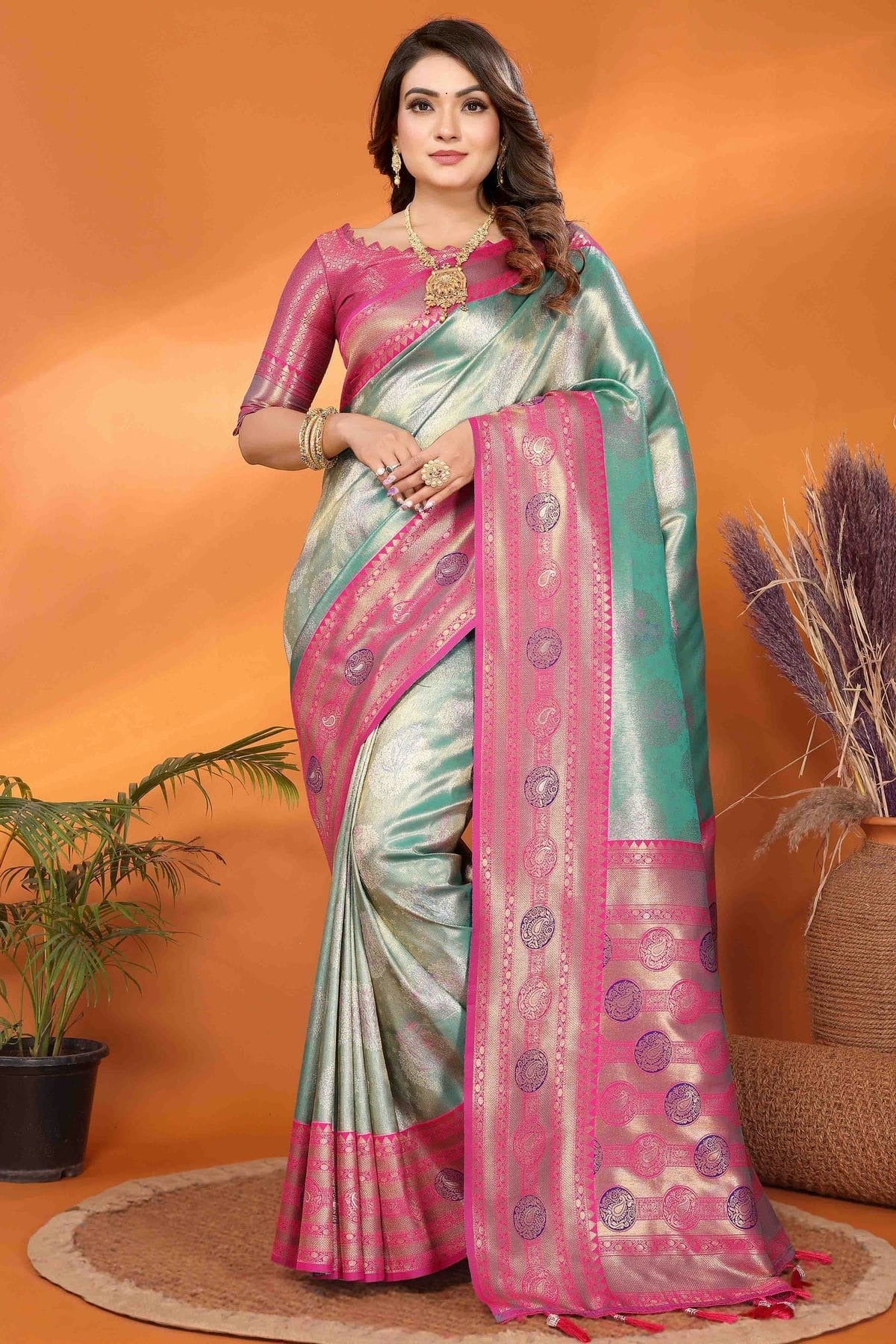 Sea Green Colour Banarasi Tissue Silk Traditional Saree SD1113094