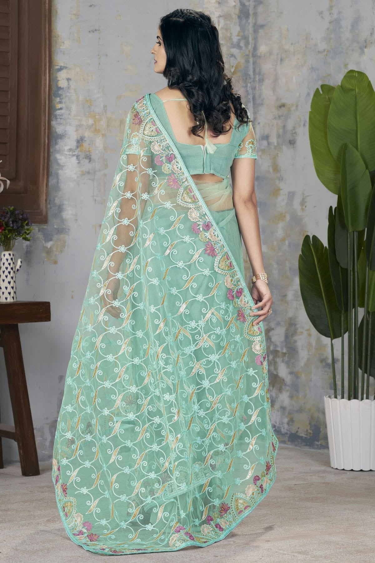 Sea Green Colour Butterfly Net Designer Saree SD1112563 A