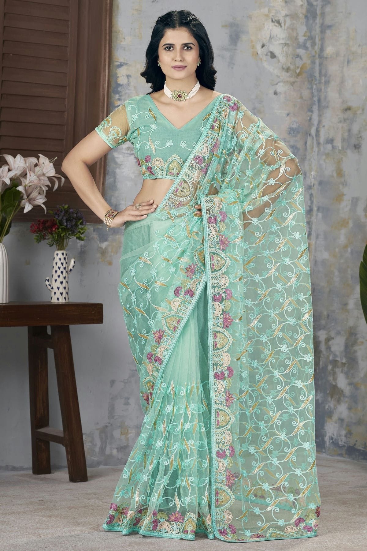 Sea Green Colour Butterfly Net Designer Saree SD1112563