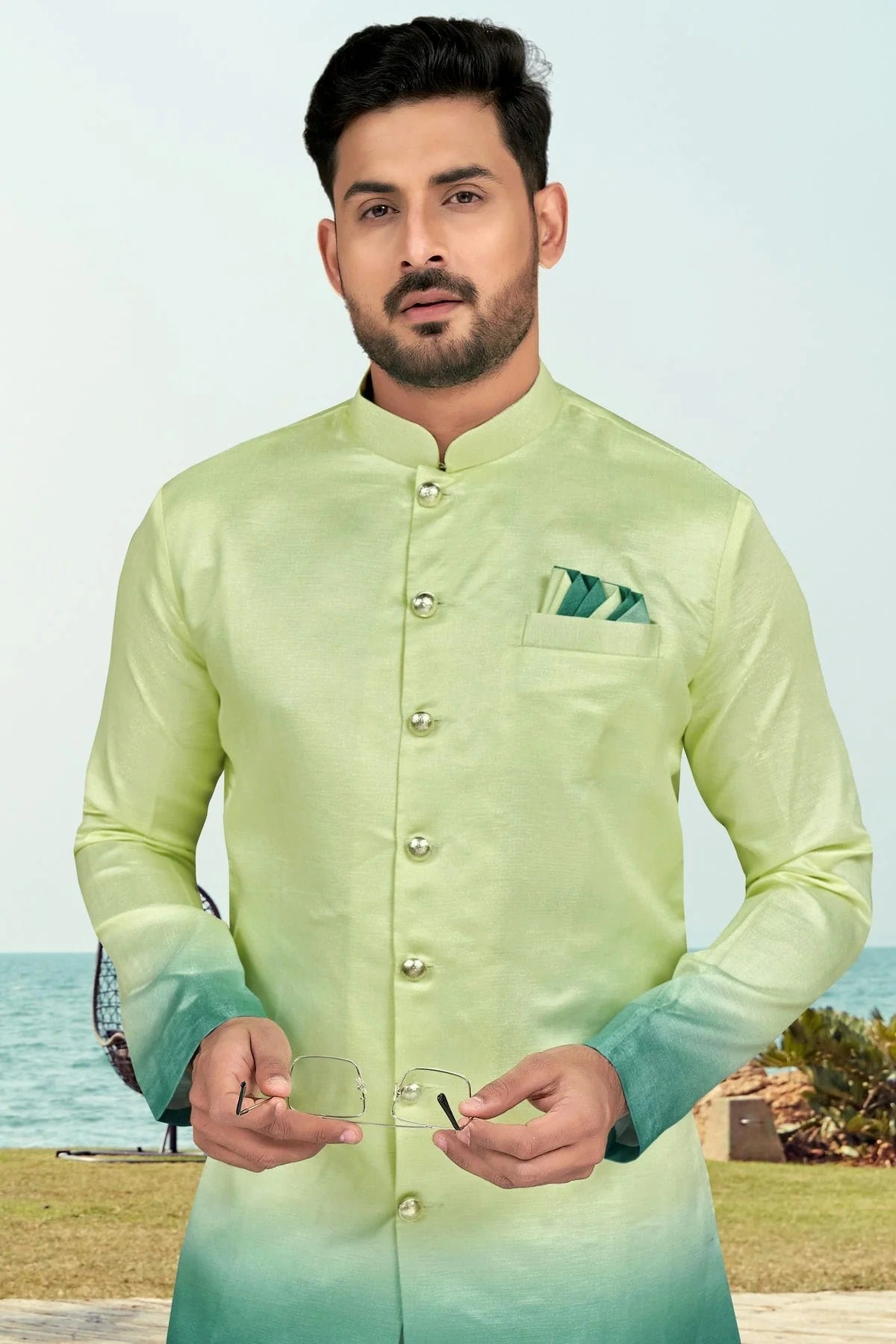 Sea Green Colour Champion Silk Indo Western Sherwani SH1040498 A