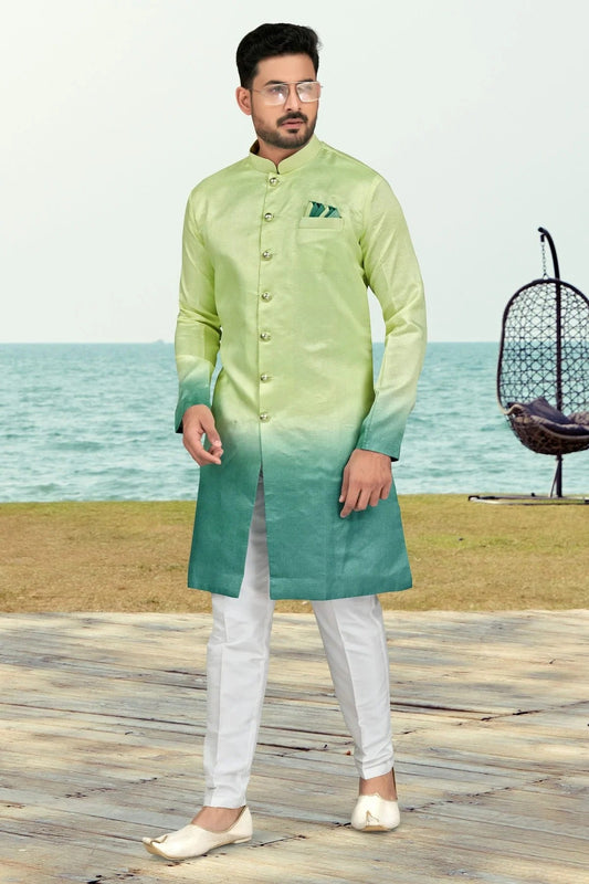 Sea Green Colour Champion Silk Indo Western Sherwani SH1040498